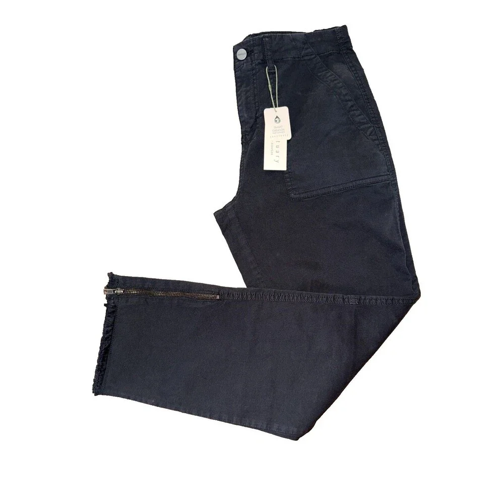 Sanctuary Black Cargo Pants Frayed Hem Zip Utility Stretch Mid Rise Ankle 28 NWT